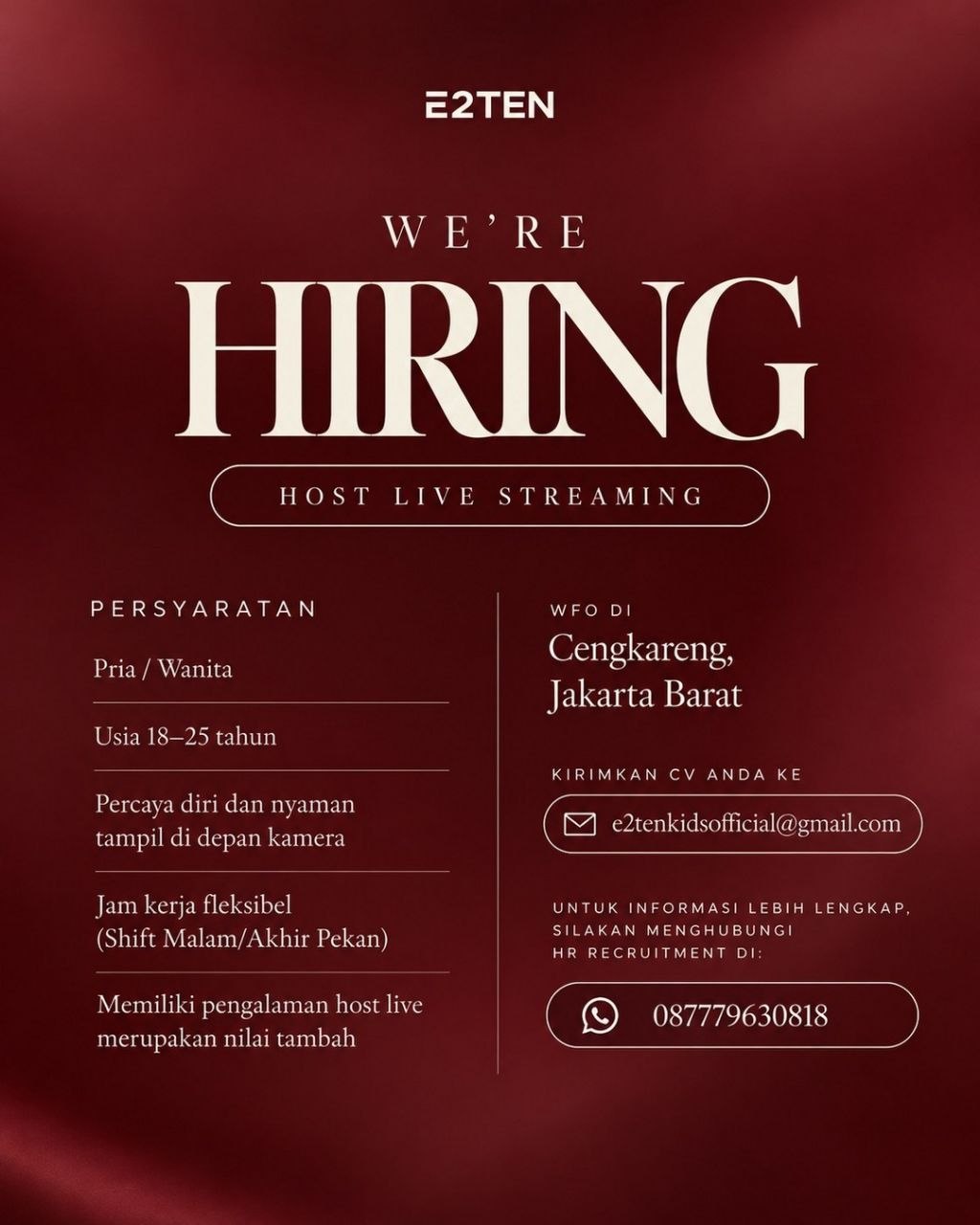 Poster lowongan E2TEN