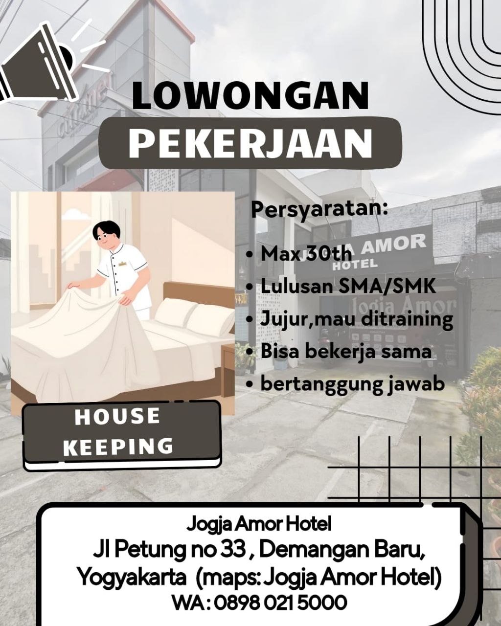 Poster lowongan Jogja Amor Hotel