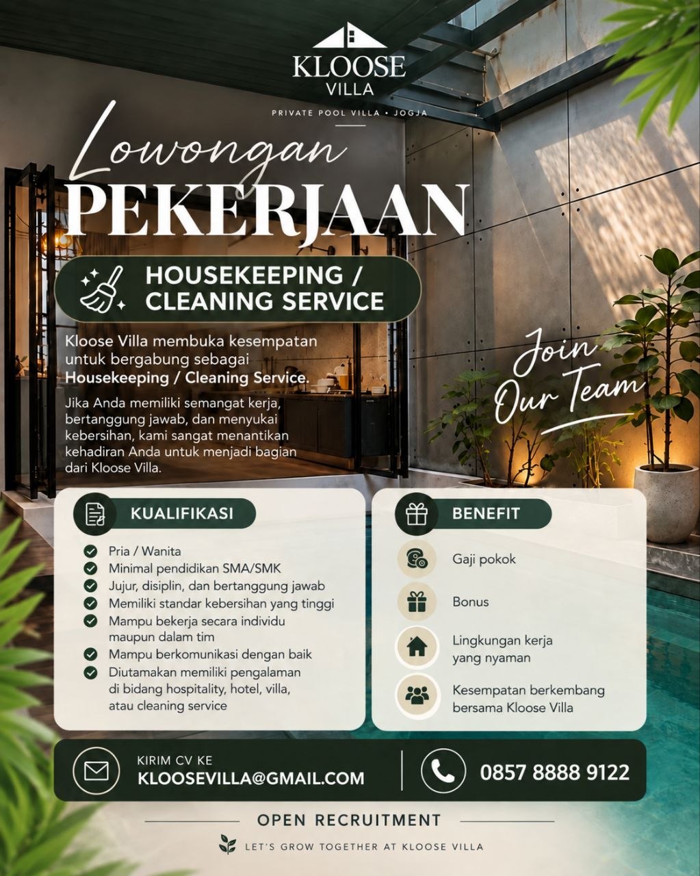Poster lowongan Kloose Villa
