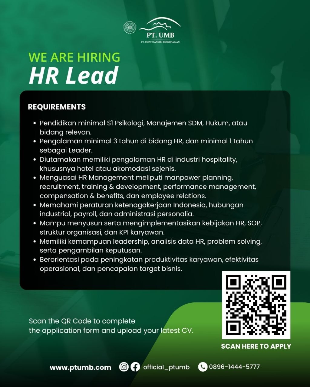 Poster lowongan PT. UMB