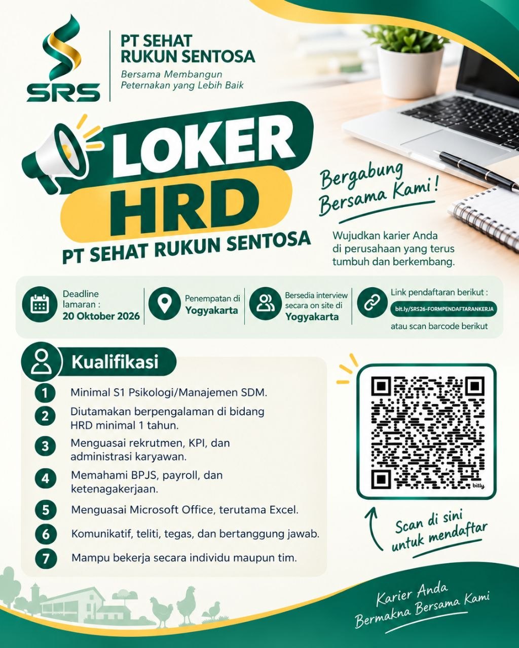 Poster lowongan PT SEHAT RUKUN SENTOSA