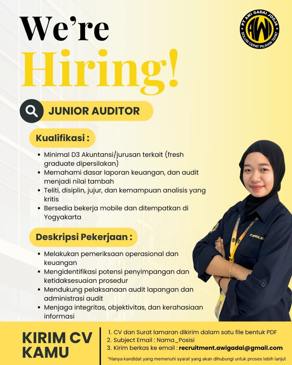 Poster lowongan PT AWI Gadai Jogja