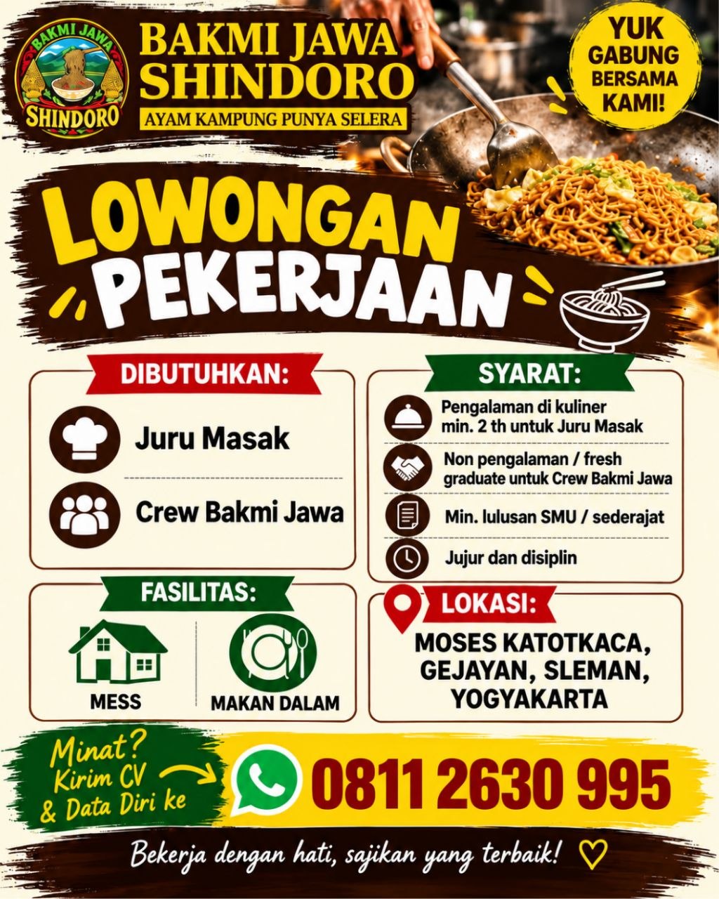 Poster lowongan Bakmi Jawa Shindoro