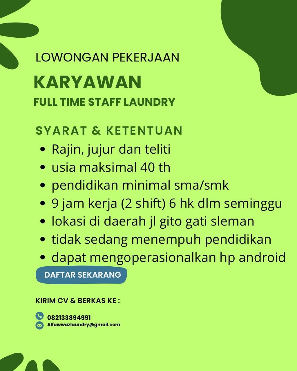 Poster lowongan Alfawwaz Laundry