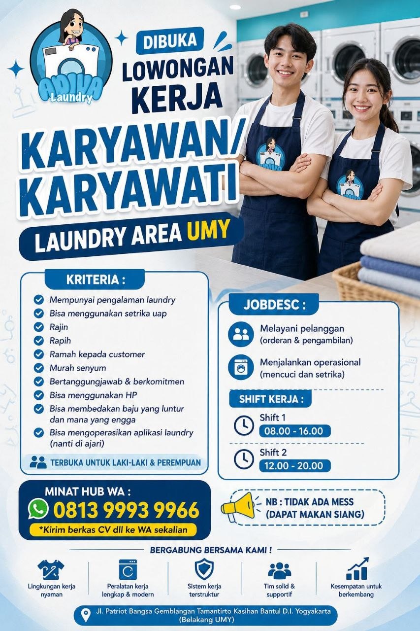 Poster lowongan Adika Laundry