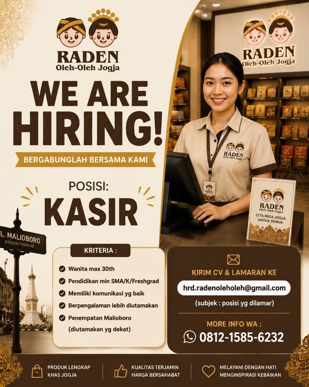 Poster lowongan Raden Oleh-Oleh Jogja