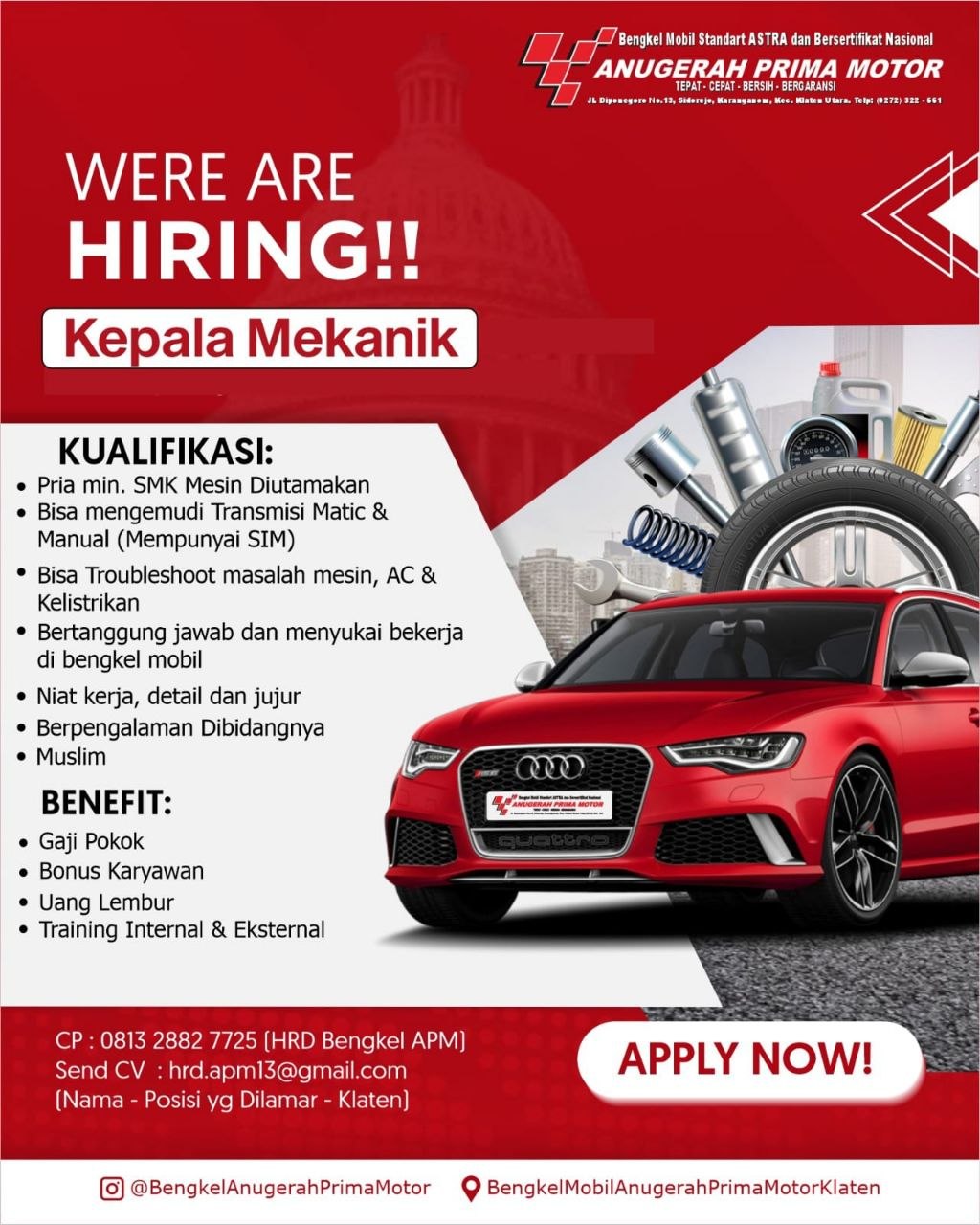 Poster lowongan Anugerah Prima Motor