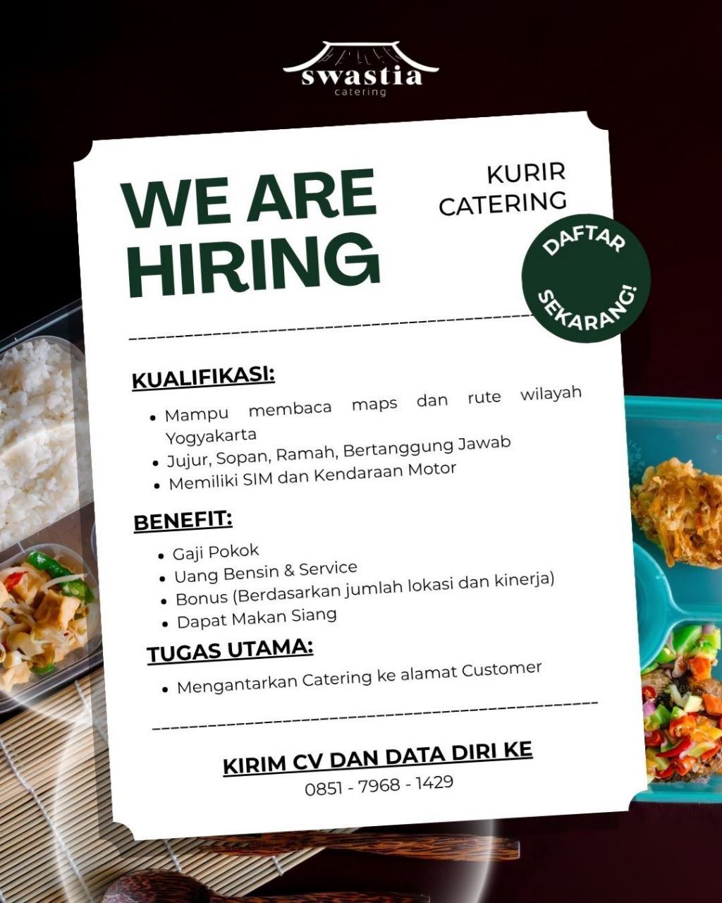 Poster lowongan Swastia Catering