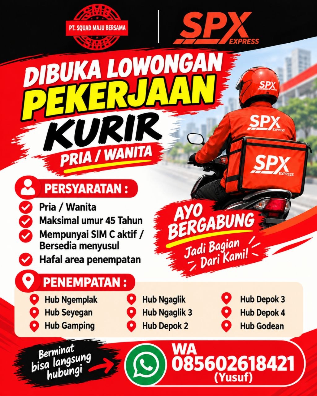 Poster lowongan PT. SQUAD MAJU BERSAMA