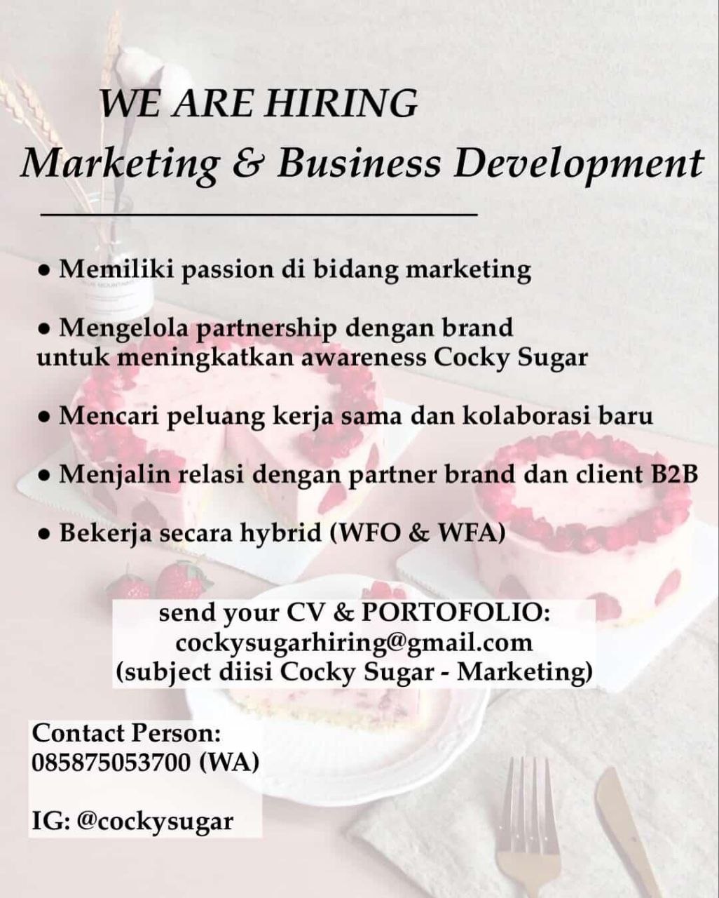 Poster lowongan Cocky Sugar
