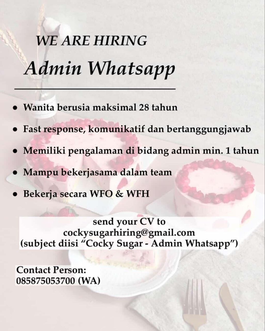 Poster lowongan Cocky Sugar