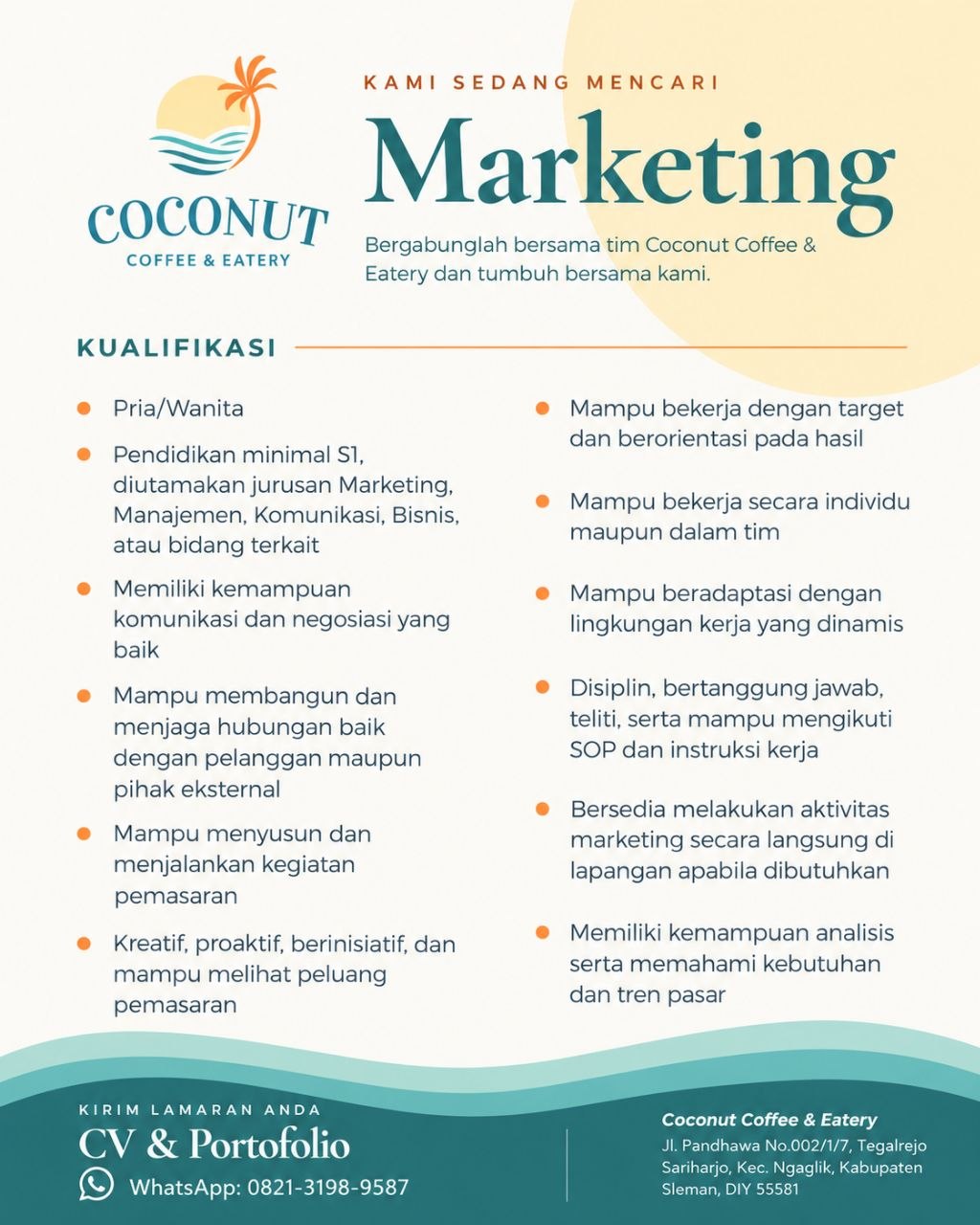 Poster lowongan Coconut Coffee & Eatery