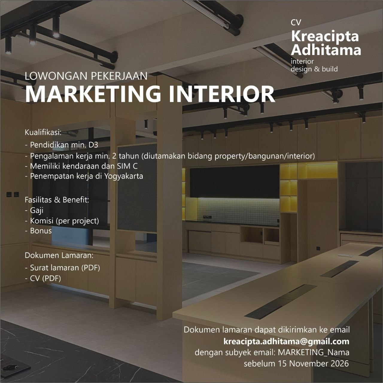 Poster lowongan Kreacipta Adhitama