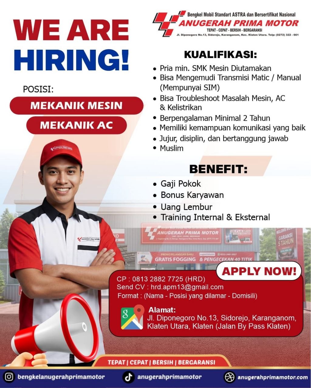 Poster lowongan Anugerah Prima Motor