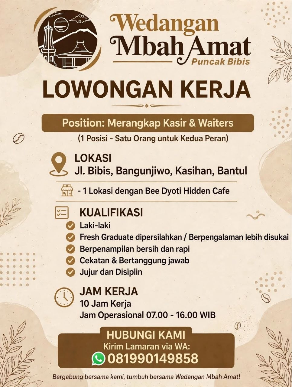 Poster lowongan Wedangan Mbah Amat