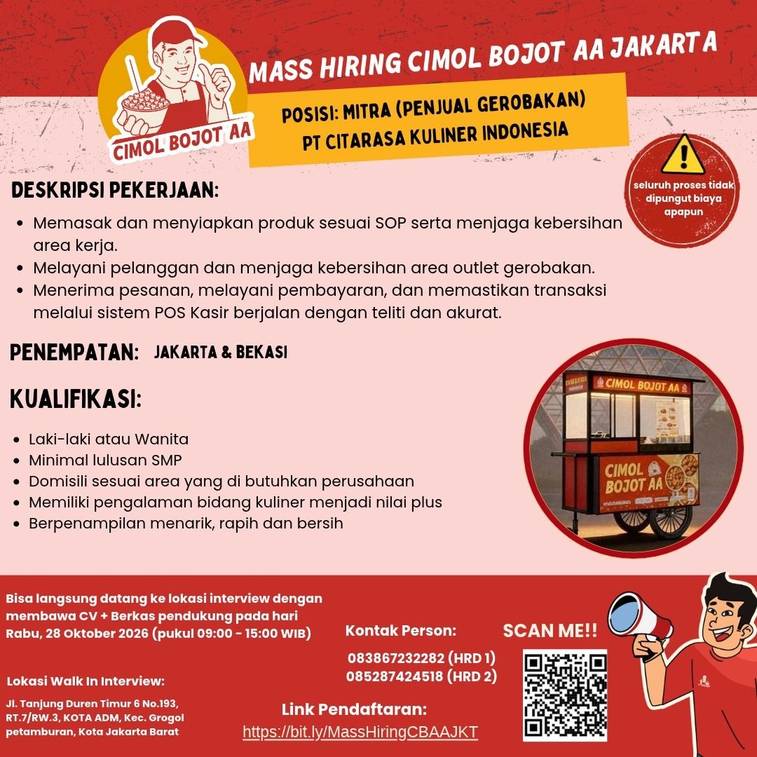 Poster lowongan PT CITARASA KULINER INDONESIA
