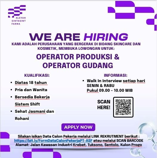 Poster lowongan PT Aleyah Sintasint Farma