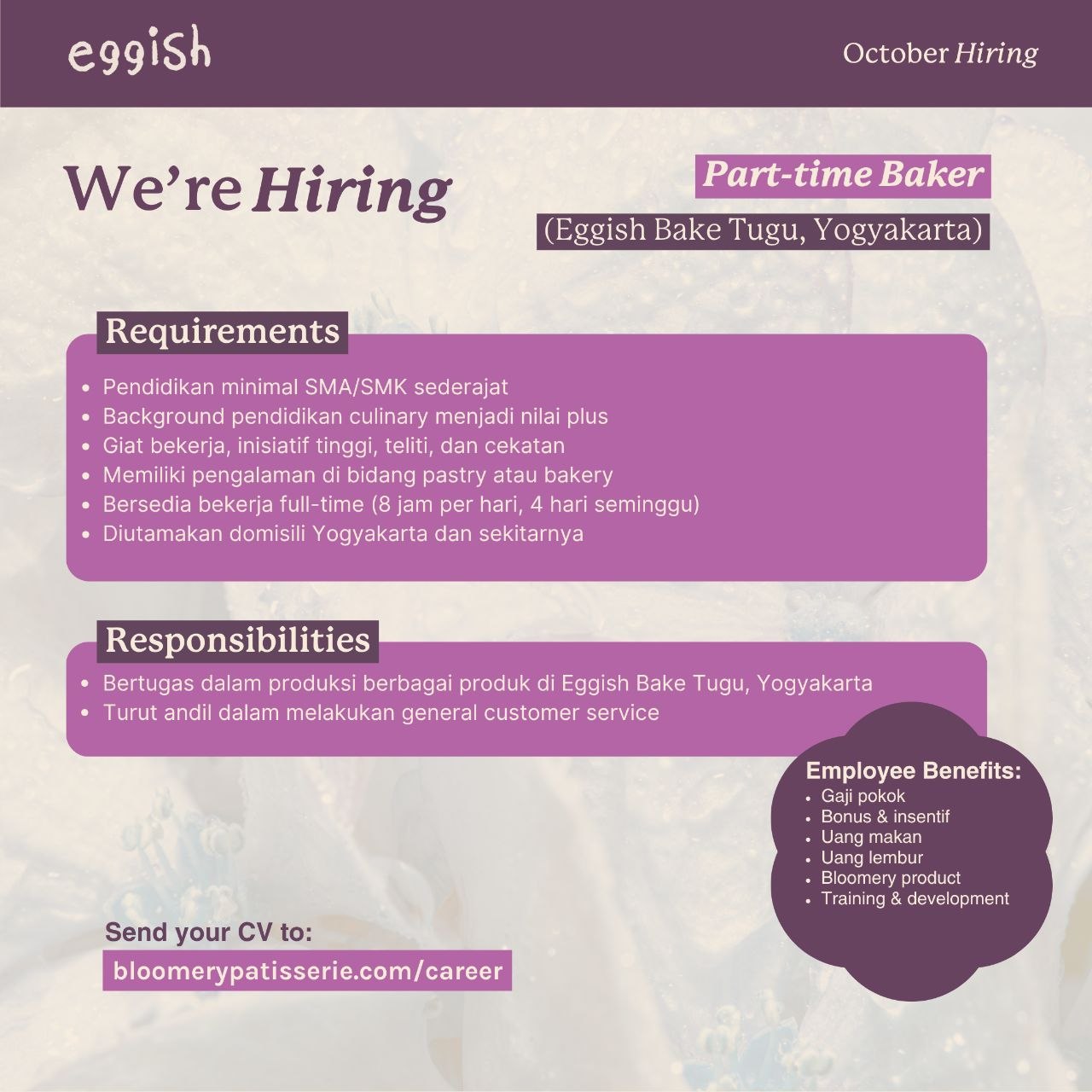 Poster lowongan Bloomery Atelier / Bloomery Group / Eggish