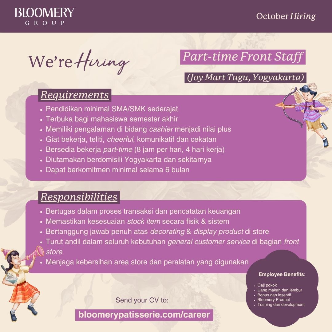 Poster lowongan Bloomery Group; Bloomery atelier; eggish