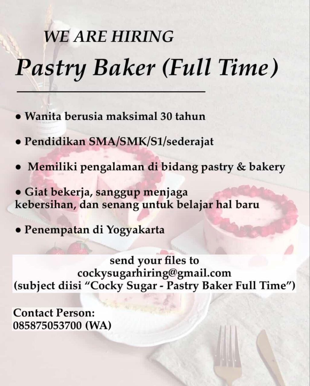 Poster lowongan Cocky Sugar