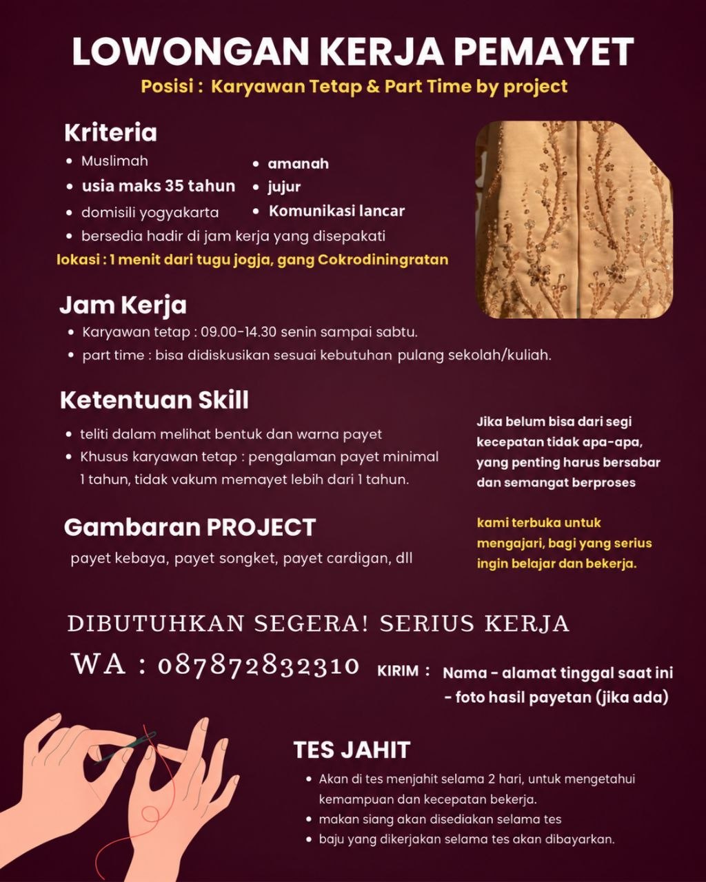 Poster lowongan LOKER JOGJA