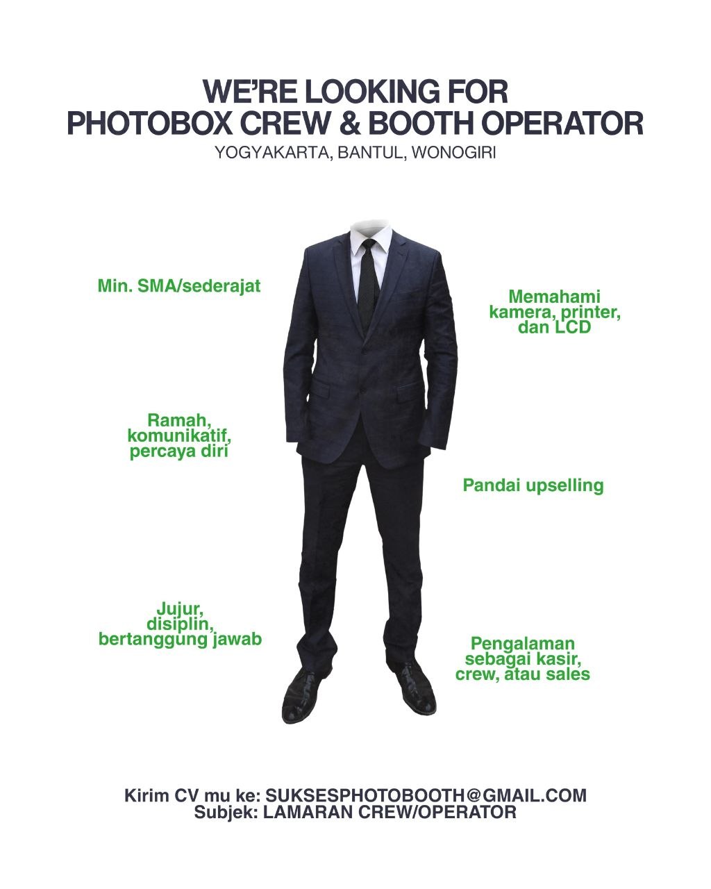 Poster lowongan SUKSES PHOTOBOOTH