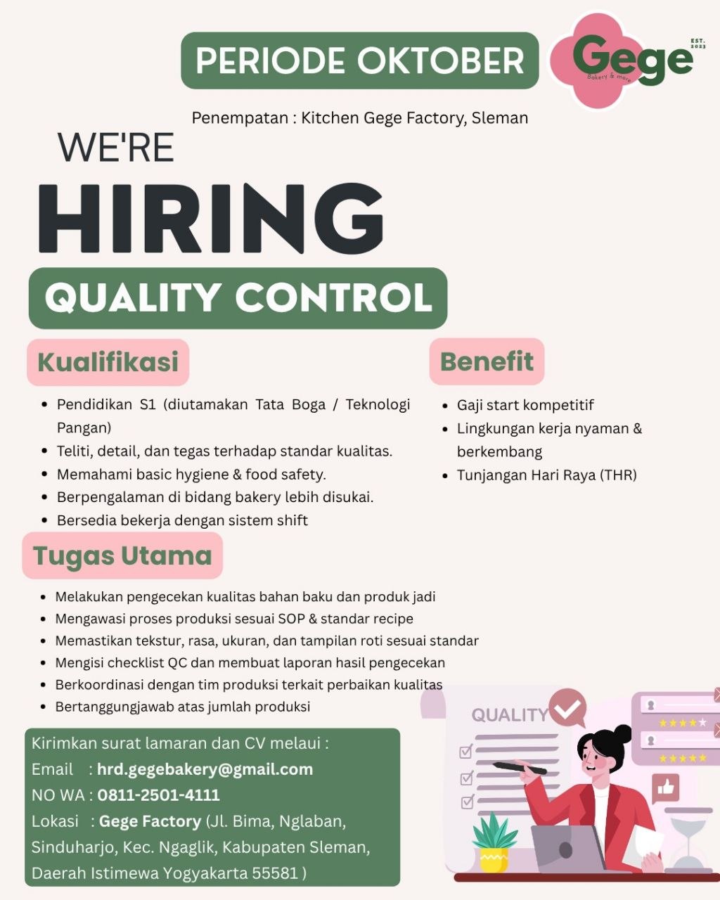 Poster lowongan Gege Bakery & more
