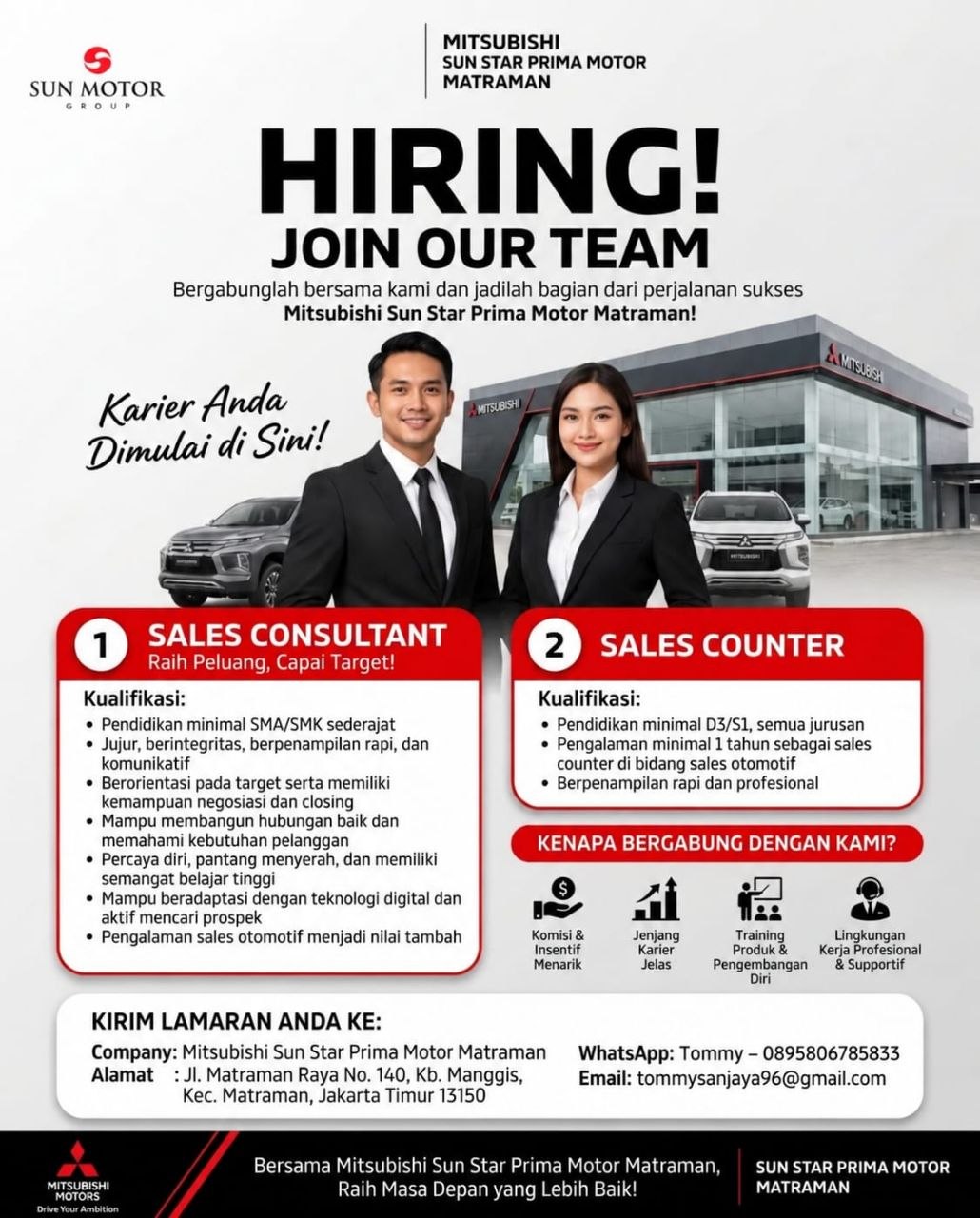 Poster lowongan Mitsubishi Sun Star Prima Motor Matraman