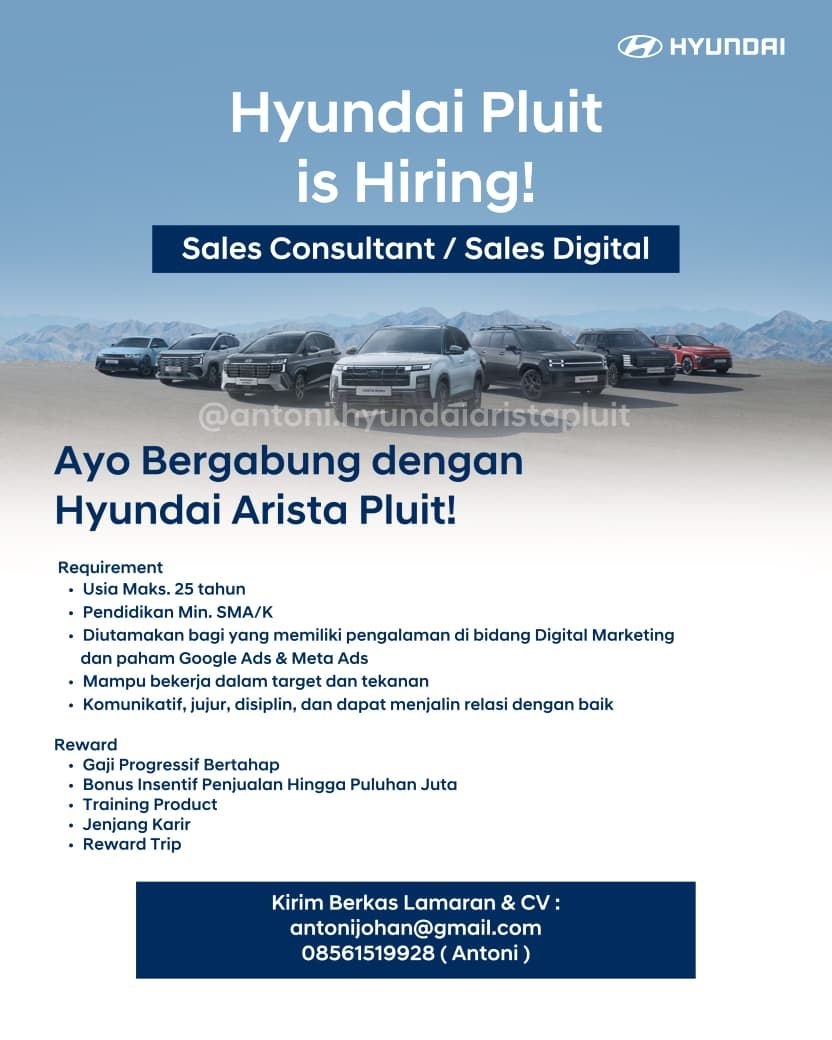 Poster lowongan Hyundai Arista Pluit