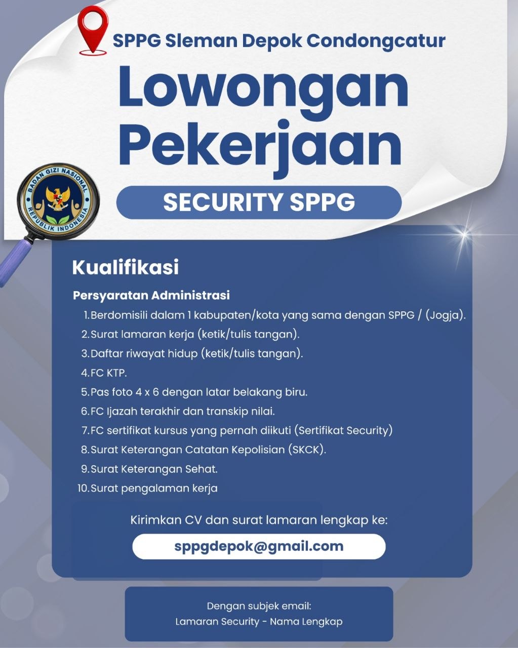 Poster lowongan Badan Gizi Nasional Republik Indonesia