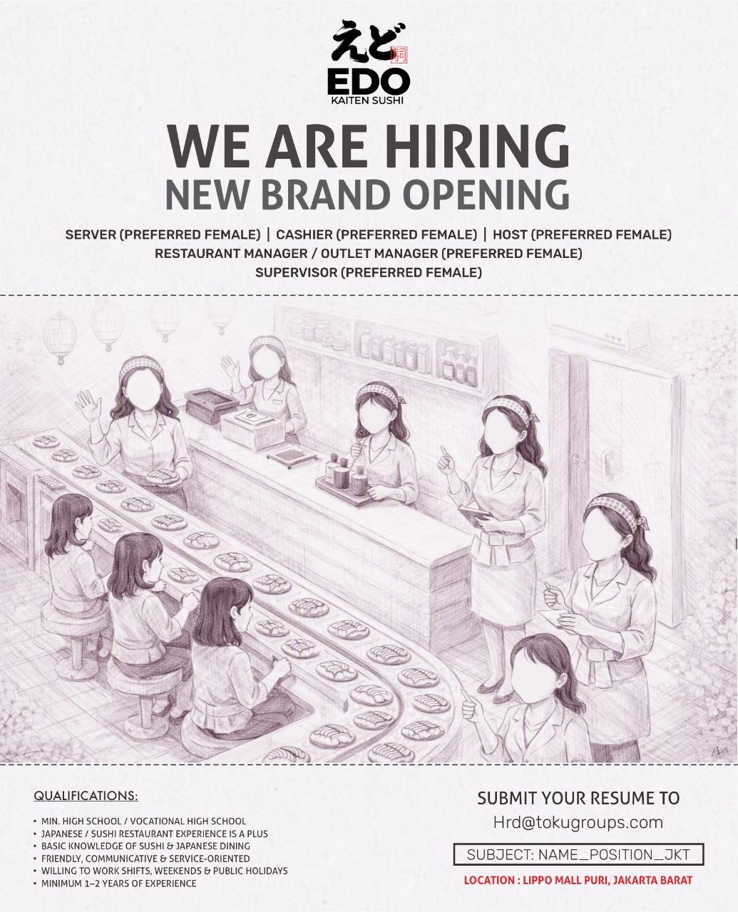 Poster lowongan EDO KAITEN SUSHI