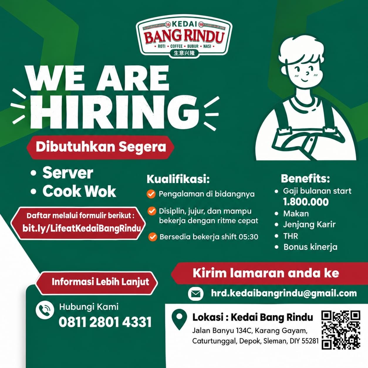 Poster lowongan Kedai Bang Rindu