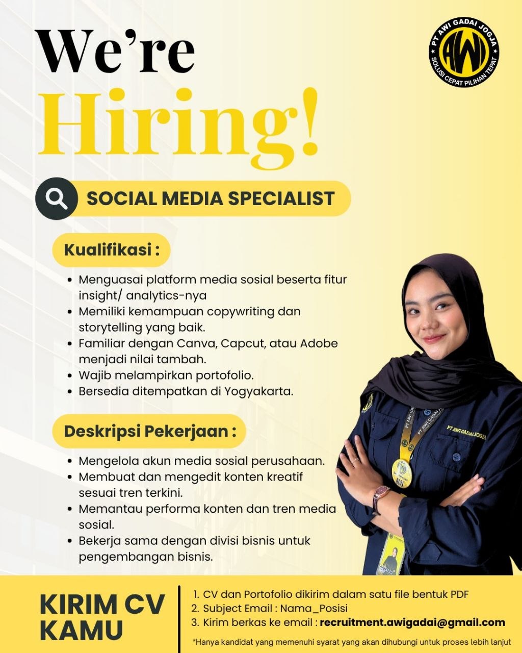 Poster lowongan PT AWI Gadai Jogja