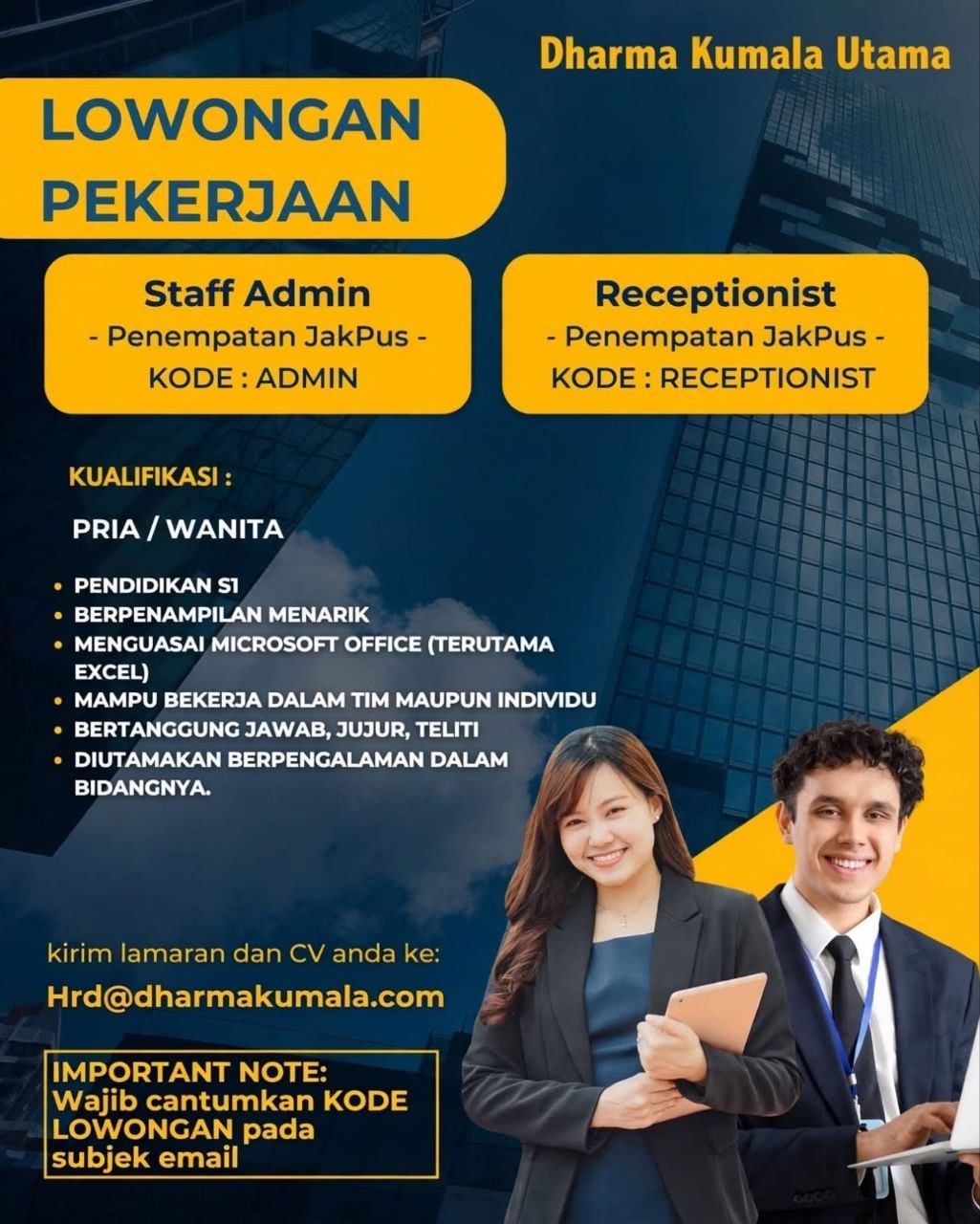 Poster lowongan Dharma Kumala Utama