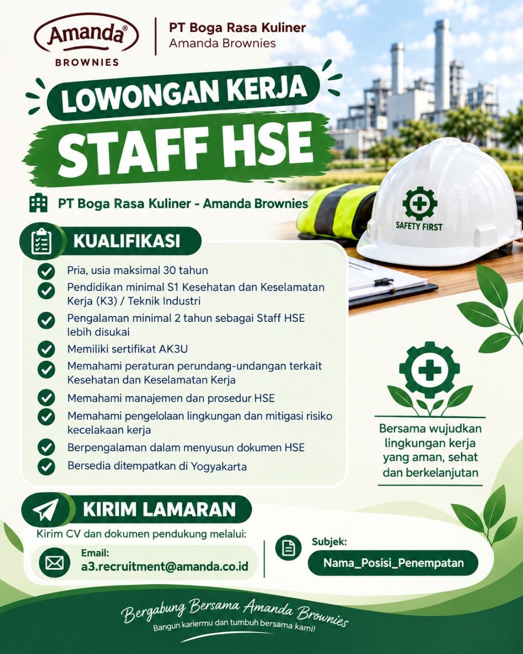 Poster lowongan PT Boga Rasa Kuliner - Amanda Brownies