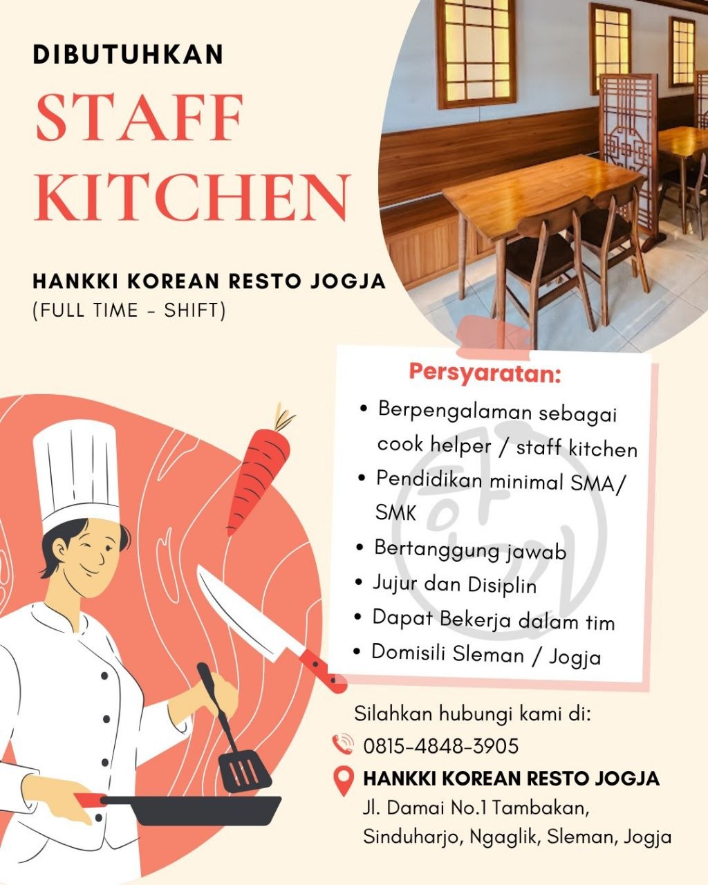 Poster lowongan Hankki Korean Resto Jogja