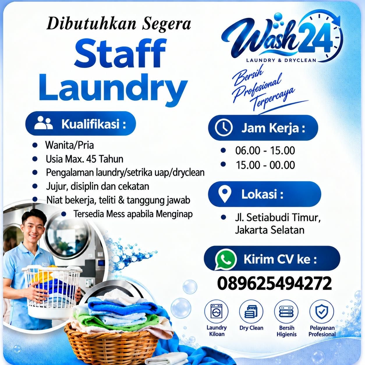 Poster lowongan Wash24 Laundry & Dryclean