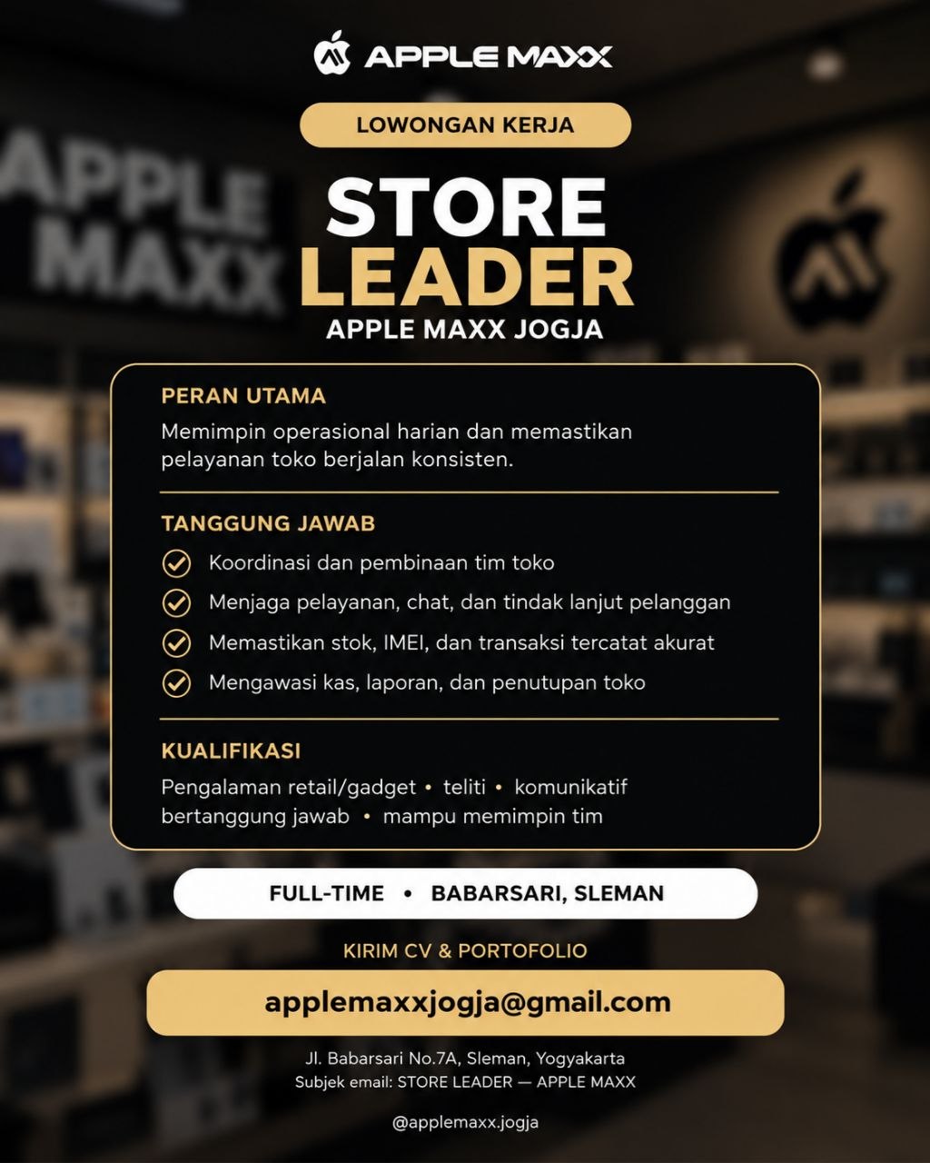 Poster lowongan APPLE MAXX