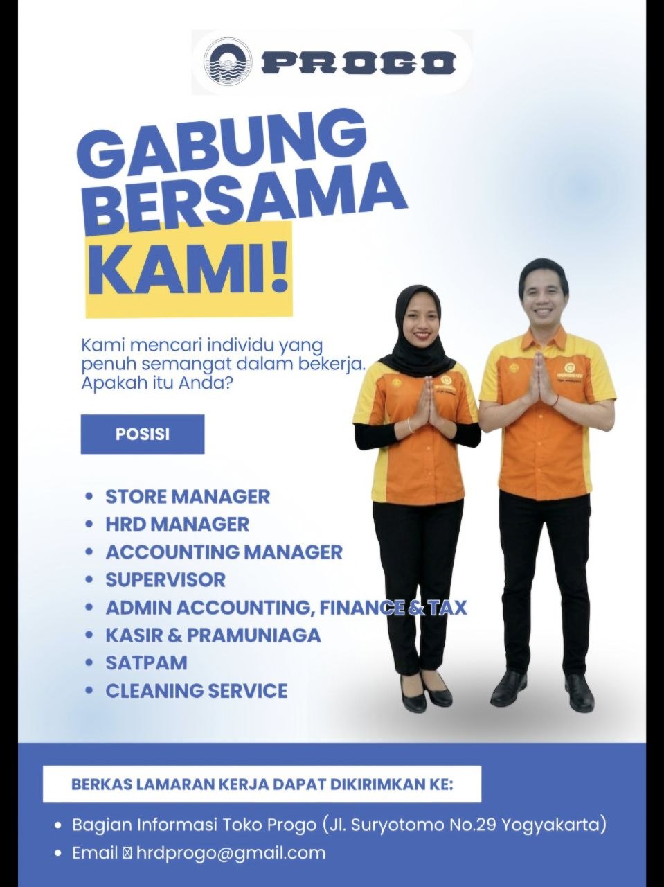 Poster lowongan Toko Progo
