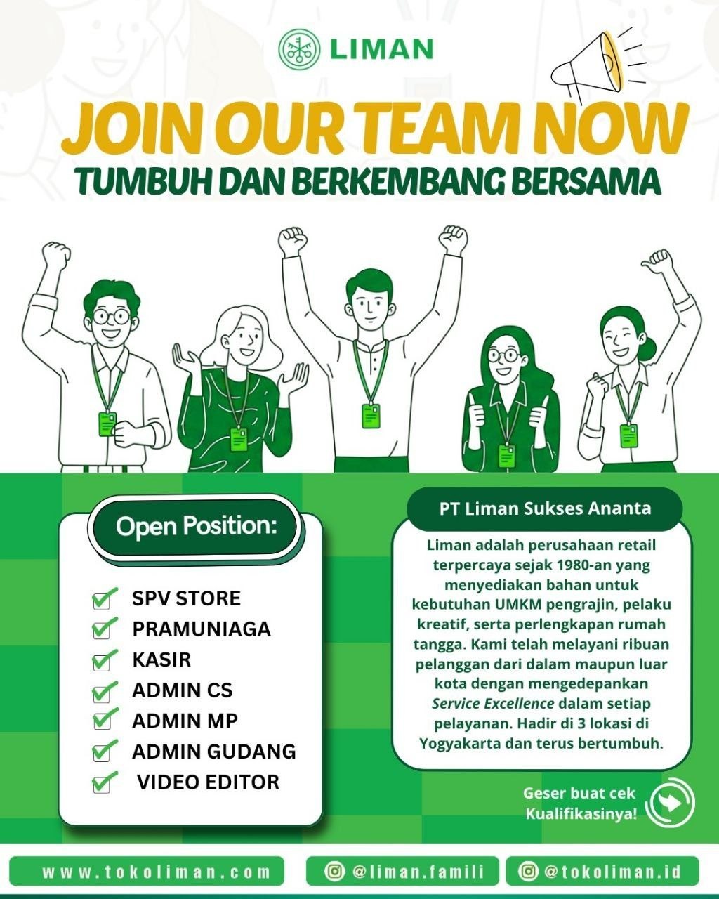 Poster lowongan PT Liman Sukses Ananta