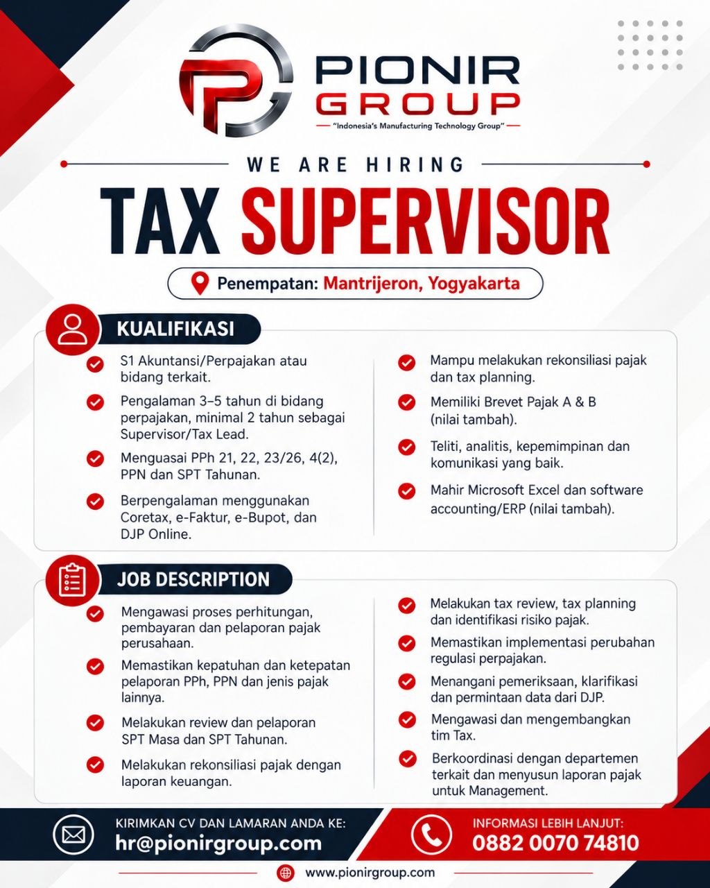 Poster lowongan Pionir Group