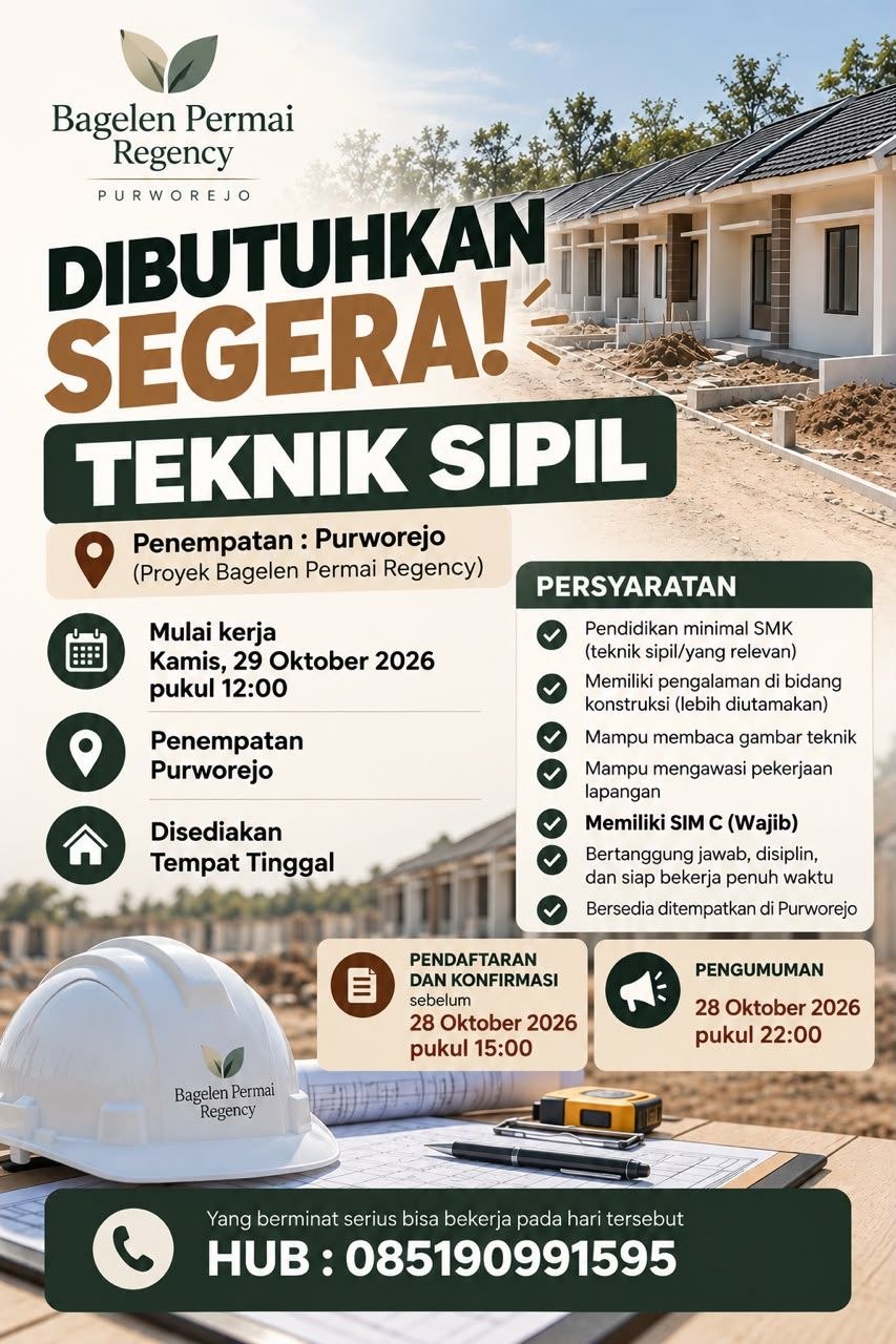 Poster lowongan Bagelen Permai Regency