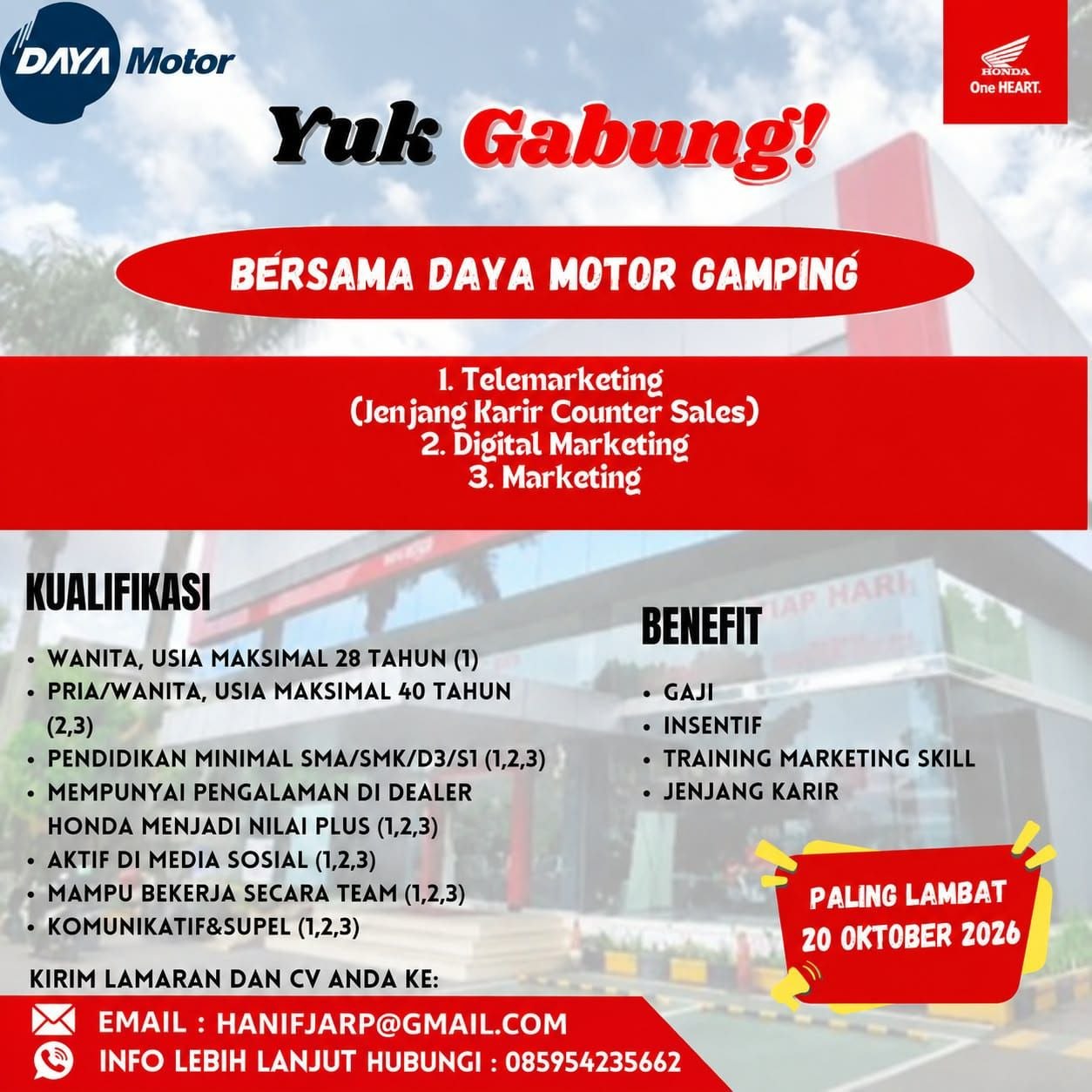 Poster lowongan Daya Motor Gamping