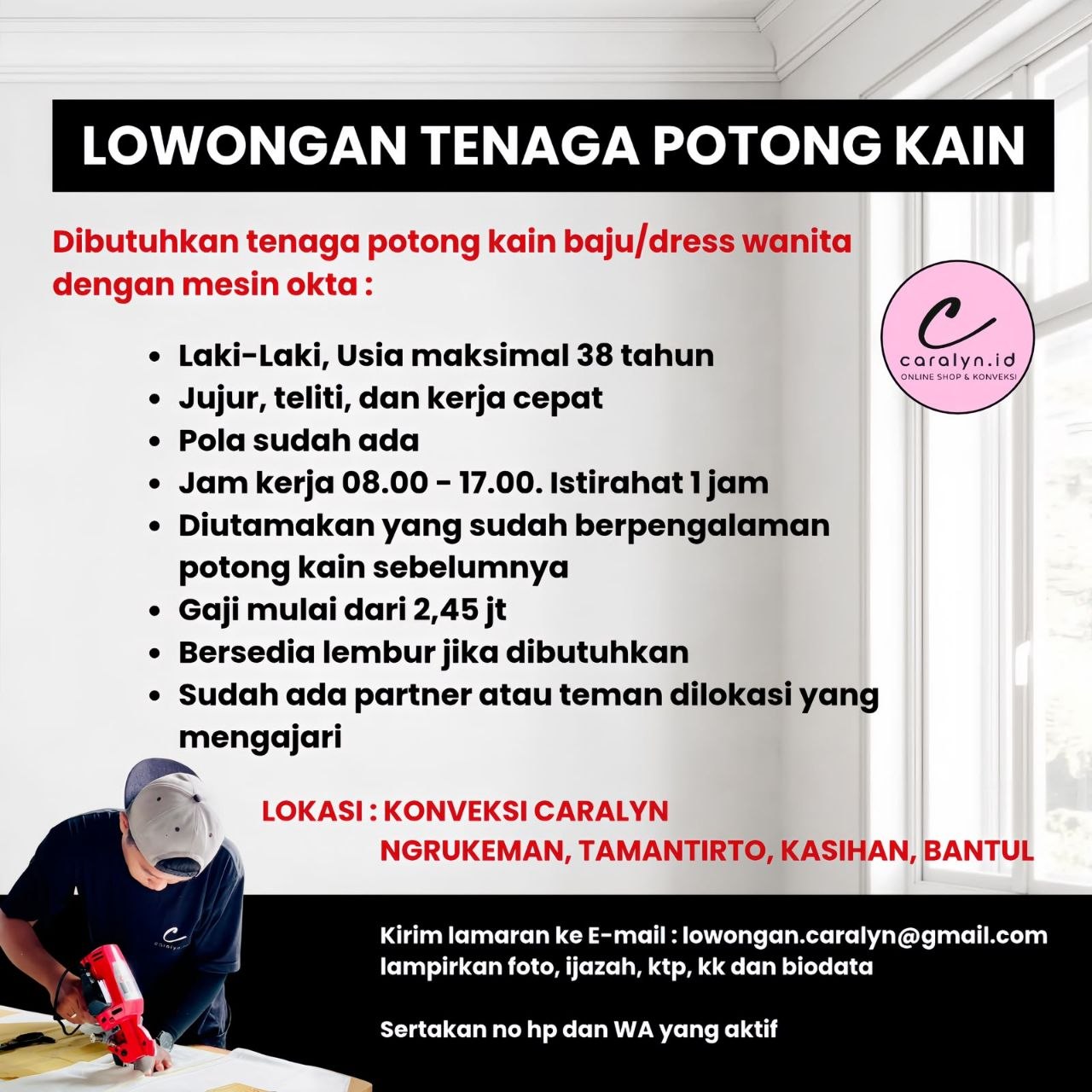 Poster lowongan Konveksi Caralyn