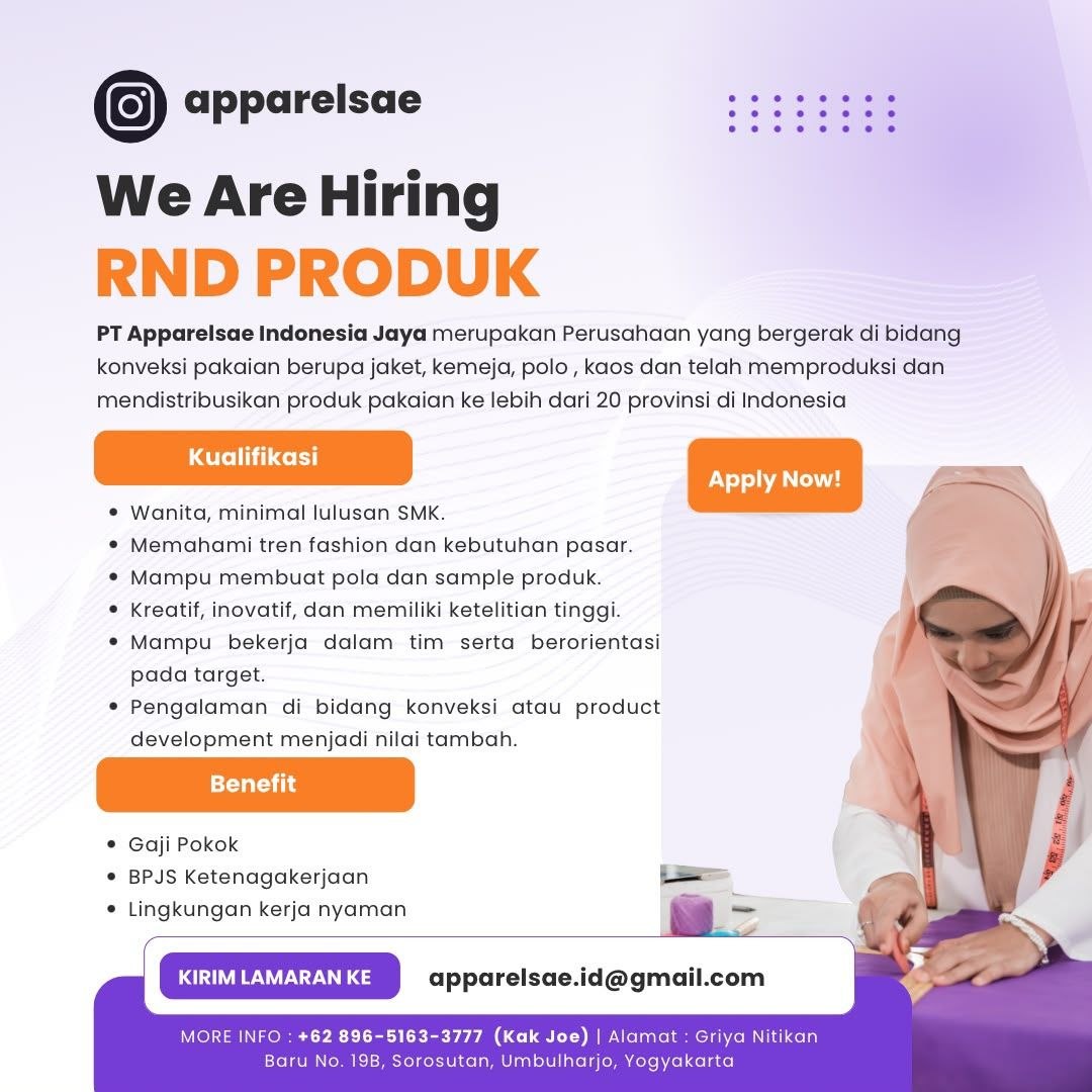 Poster lowongan PT Apparelsae Indonesia Jaya