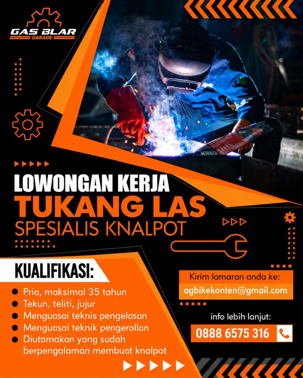Poster lowongan Gas Blar Garage