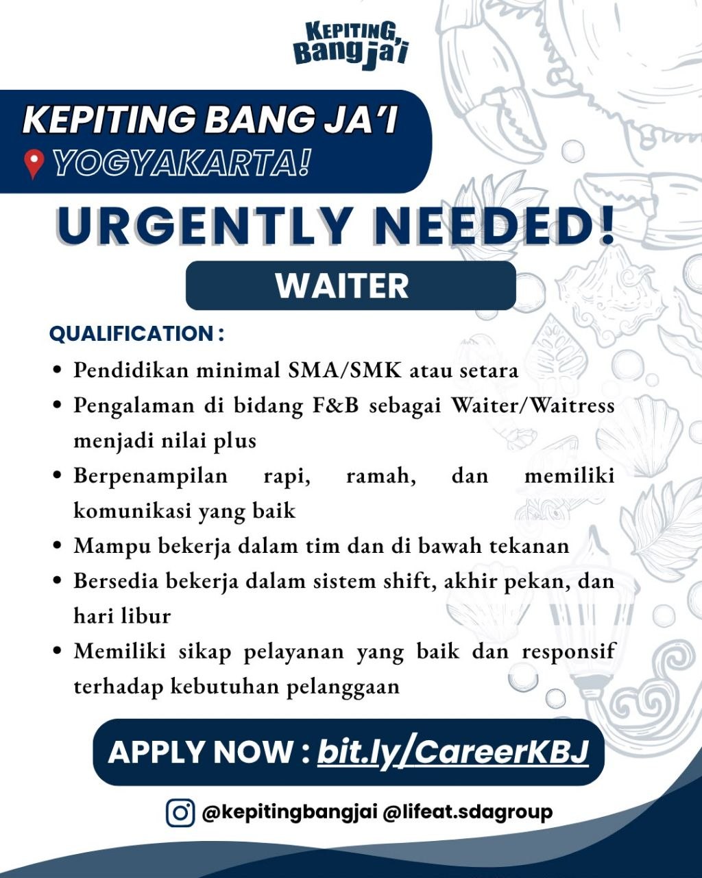 Poster lowongan Kepiting Bang Ja'i