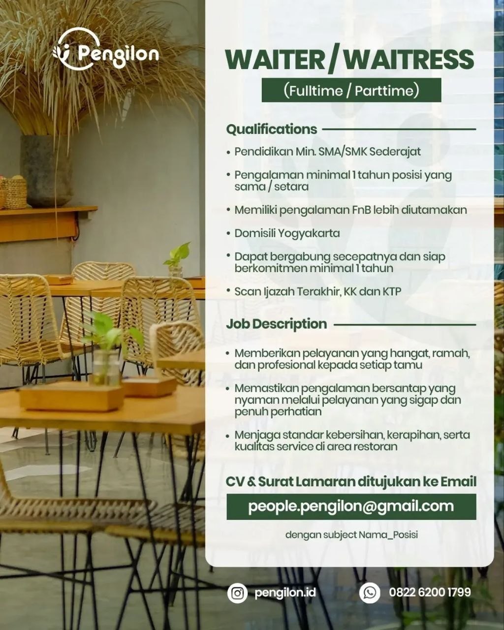 Poster lowongan Pengilon