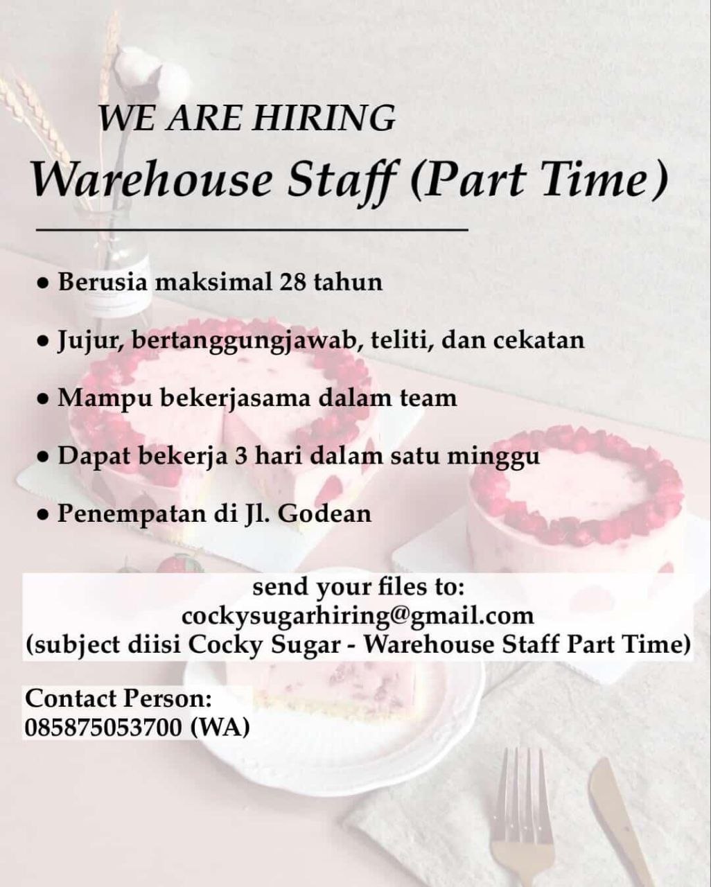Poster lowongan Cocky Sugar